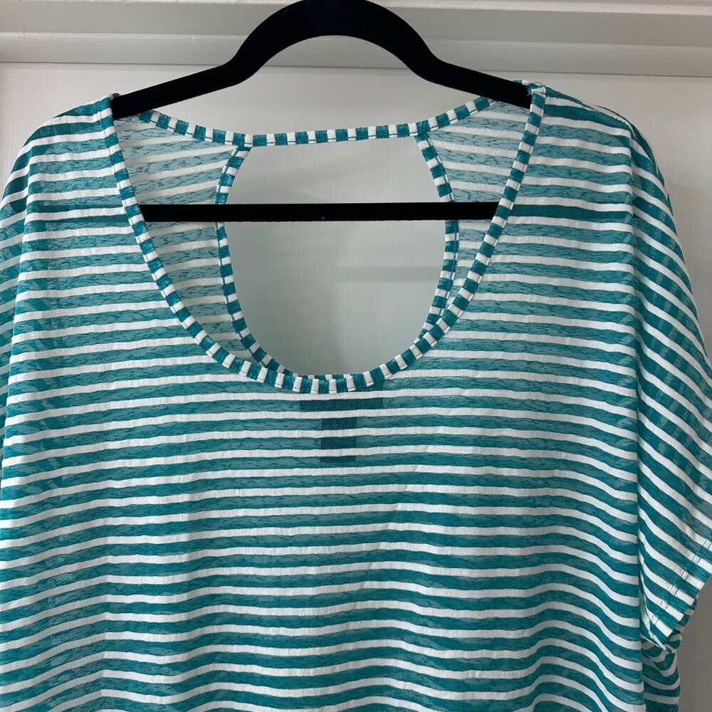 Lane Bryant Teal & White Striped Lightweight Tee, Size 18/20 - Picture 2 of 5